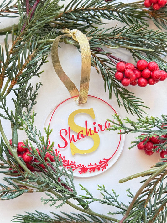 Custom Personalized Clear Acrylic Initial/Name Christmas Ornament Great Gift for Family, Friends, Coworkers, Employees - Holiday Ornament