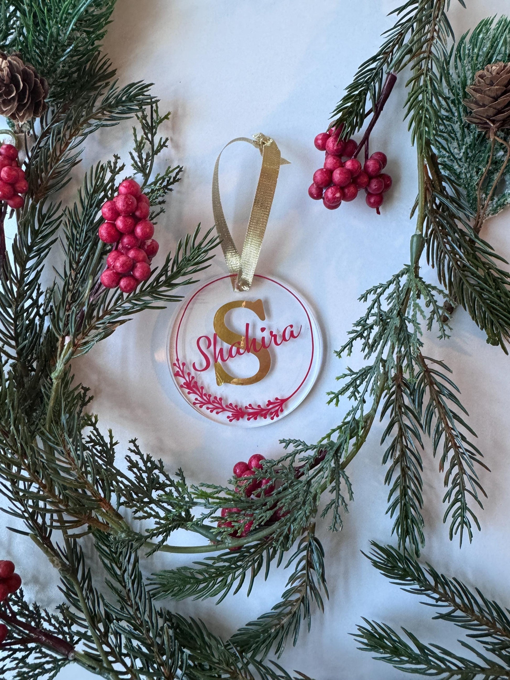 Custom Personalized Clear Acrylic Initial/Name Christmas Ornament Great Gift for Family, Friends, Coworkers, Employees - Holiday Ornament