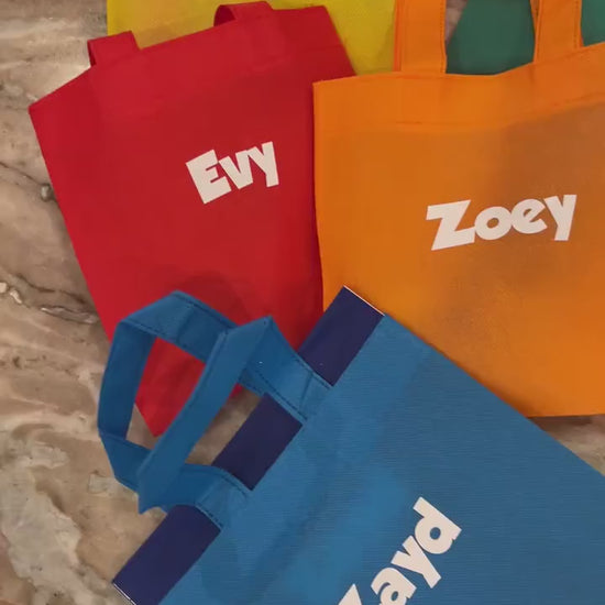 Personalized Favor bags for birthday parties, personalized bags for parties, rainbow-colored small favor bags, 8-inch tote bags  - SET OF 12