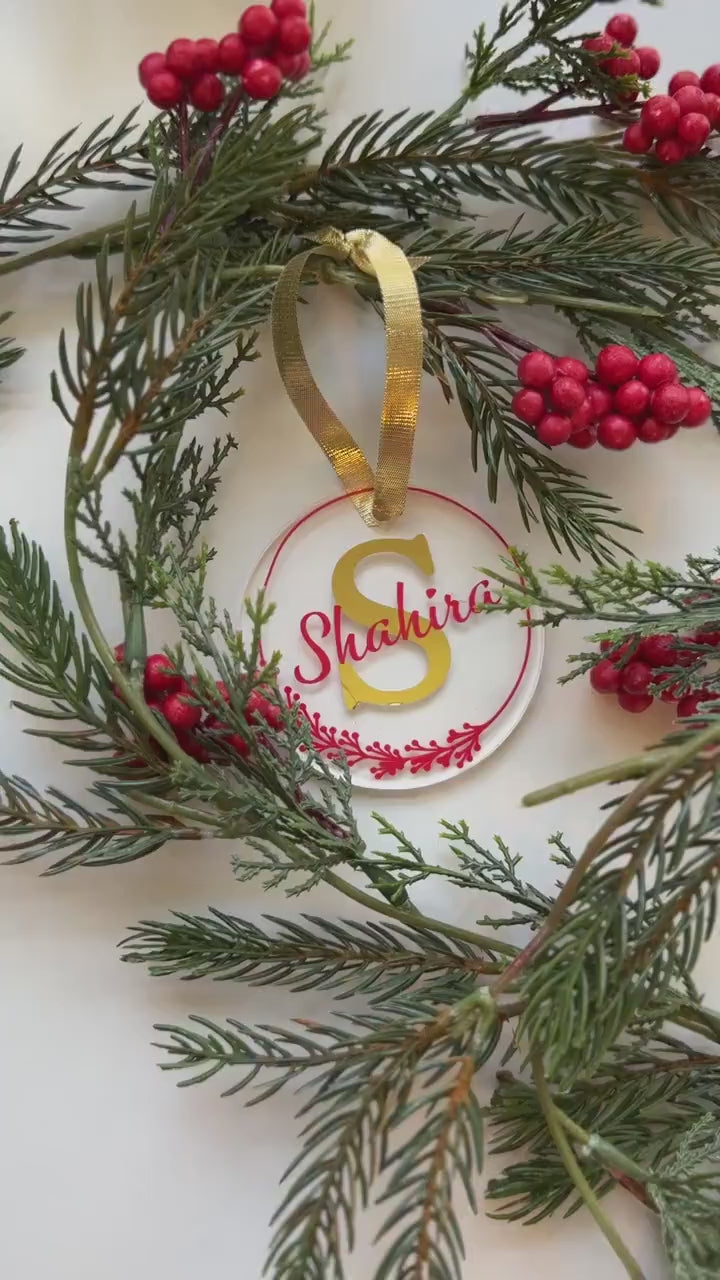 Custom Personalized Clear Acrylic Initial/Name Christmas Ornament Great Gift for Family, Friends, Coworkers, Employees - Holiday Ornament