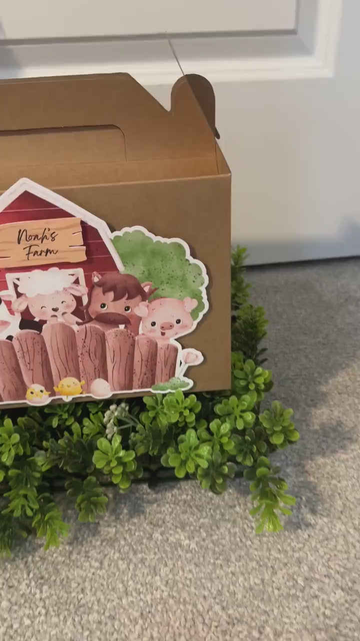 Personalized farm favor boxes, custom barn gable box, goodie  bags, barnyard birthday, birthday party bag, farm party favor
